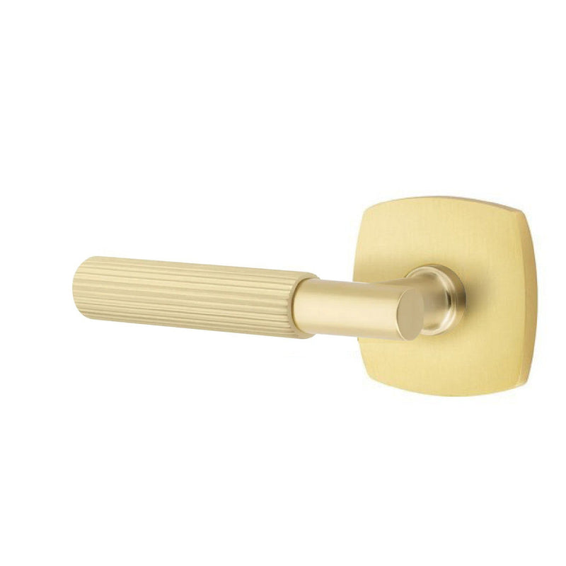 Emtek Select T-Bar Straight Knurled Lever with Urban Modern Rosette in Satin Brass finish