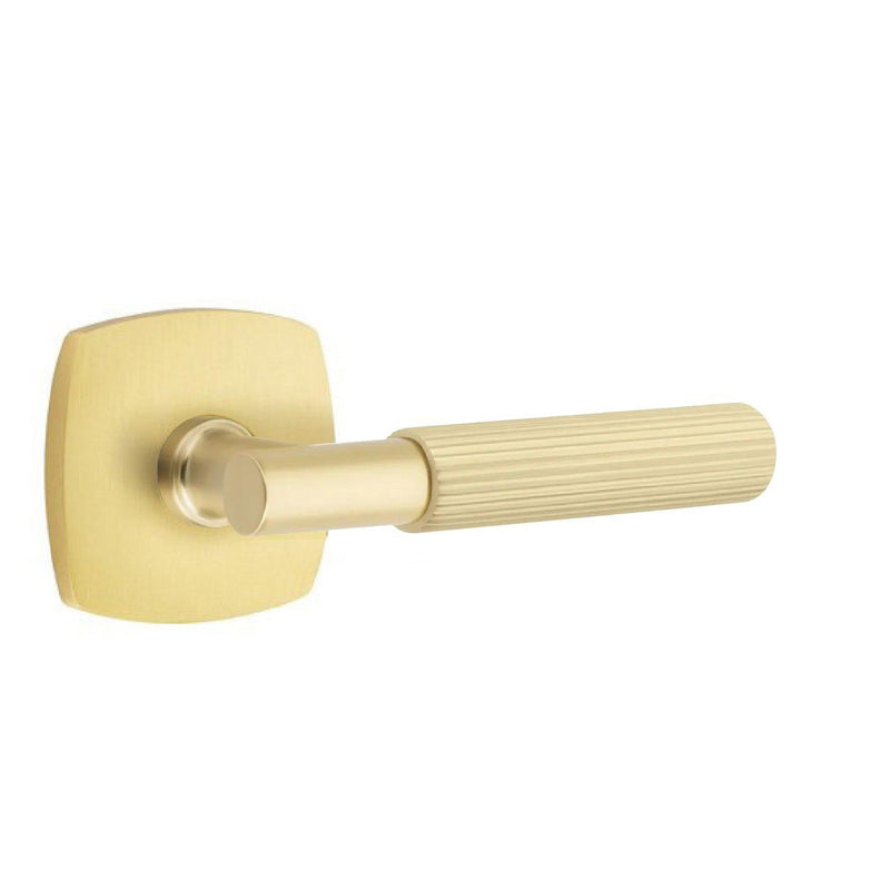 Emtek Select T-Bar Straight Knurled Lever with Urban Modern Rosette in Satin Brass finish