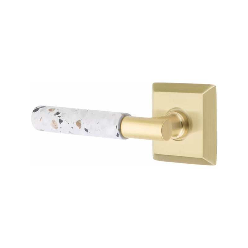 Emtek Select T-Bar Terrazzo Lever with Quincy Rosette in Satin Brass finish