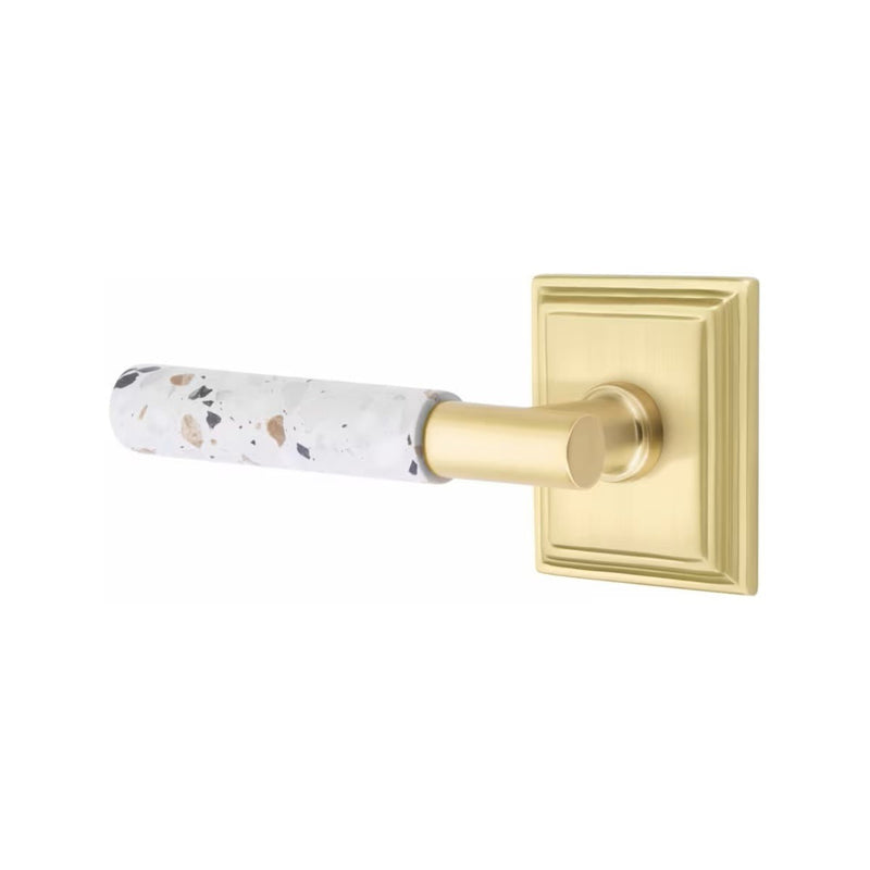 Emtek Select T-Bar Terrazzo Lever with Wilshire Rosette in Satin Brass finish