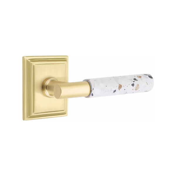 Emtek Select T-Bar Terrazzo Lever with Wilshire Rosette in Satin Brass finish