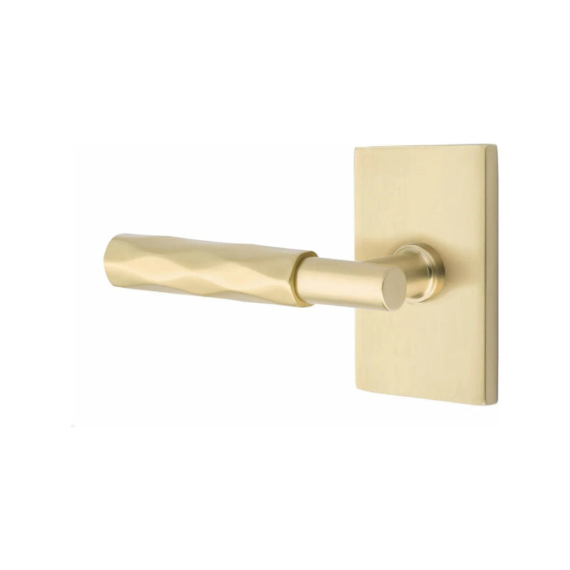 Emtek Select T-Bar Tribeca Lever with Modern Rectangular Rosette in Satin Brass finish