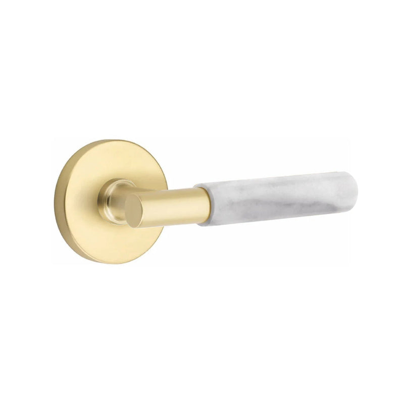 Emtek Select T-Bar White Marble Lever with Disk Rosette in Satin Brass finish