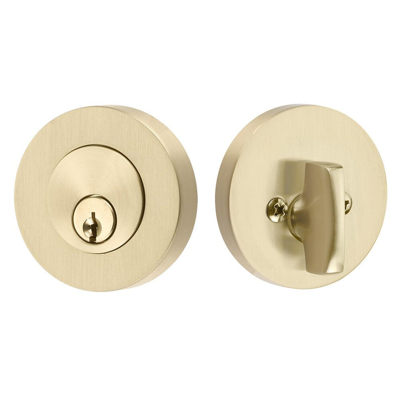 Emtek Single Cylinder Modern Disc Deadbolt in Satin Brass finish