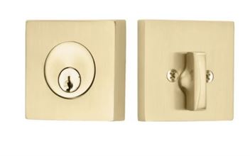 Emtek Single Cylinder Square Keyed Deadbolt in Satin Brass finish