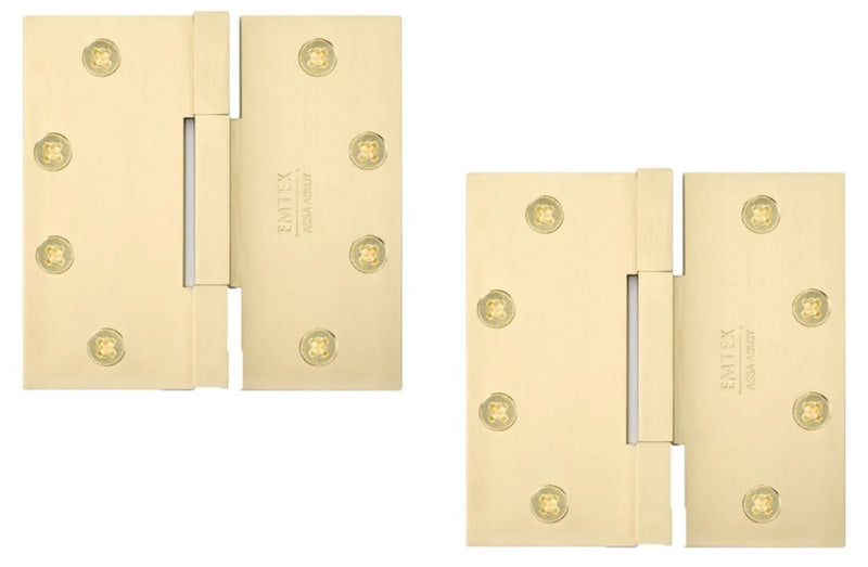 Emtek Square Barrel Heavy Duty Solid Brass Hinge, 4.5" x 4.5", 0.125" Thickness in Satin Brass finish