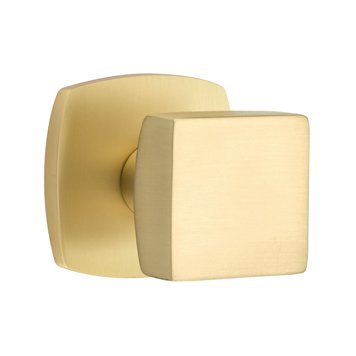 Emtek Square Knob with Urban Modern Rosette in Satin Brass finish