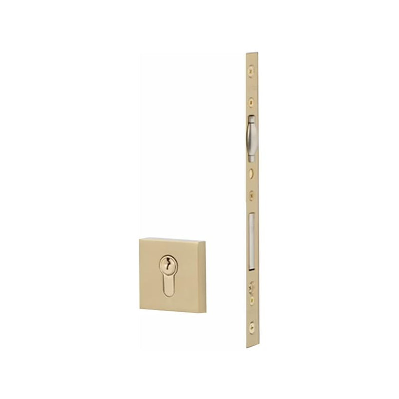 Emtek Square European Mortise Deadbolt with Integrated Roller Latch in Satin Brass Stainless Steel finish