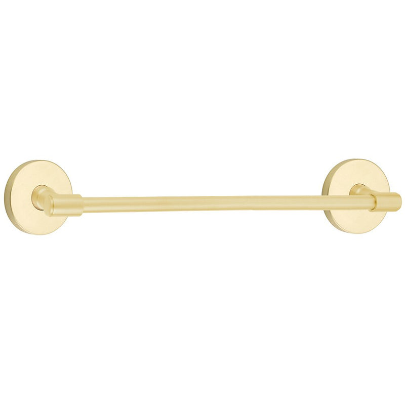 The Emtek Transitional Brass Towel Bar with Disk Rosette in Satin Brass finish.