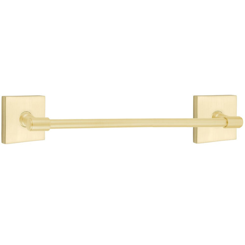 The Emtek Transitional Brass Towel Bar with Square Rosette in Satin Brass finish.