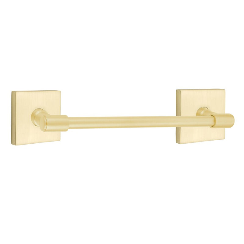 The Emtek Transitional Brass Towel Bar with Square Rosette in Satin Brass finish.