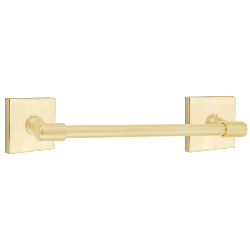 The Emtek Transitional Brass Towel Bar with Square Rosette in Satin Brass finish.