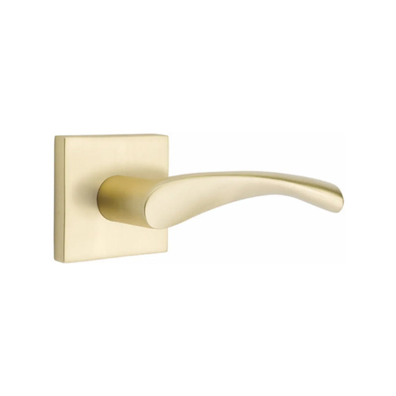 The Emtek Triton Lever With Square Rosette in Satin Brass finish