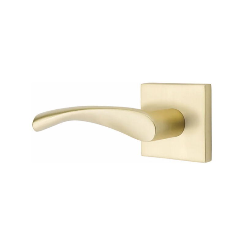 The Emtek Triton Lever With Square Rosette in Satin Brass finish