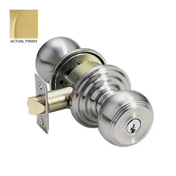 The Emtek Waverly Knob with Regular Rosette in Satin Brass finish.