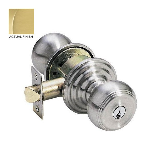 The Emtek Waverly Knob with Regular Rosette in Satin Brass finish.