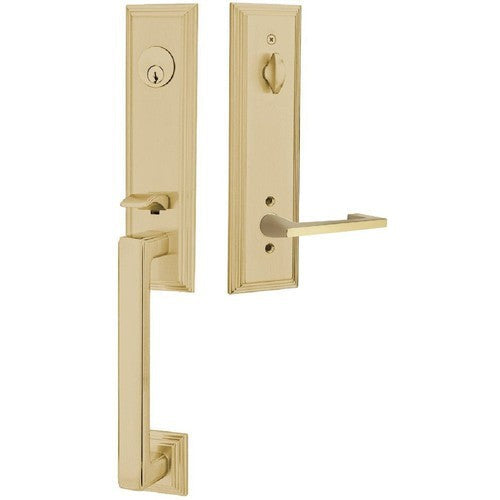 Emtek Wilshire Tubular Entrance Handleset With Argos Lever in Satin Brass finish