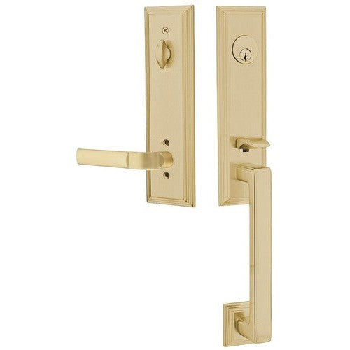 Emtek Wilshire Tubular Entrance Handleset With Aston Lever in Satin Brass finish