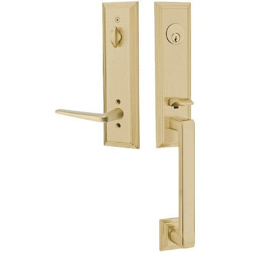 Emtek Wilshire Tubular Entrance Handleset With Athena Lever in Satin Brass finish