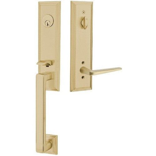 Emtek Wilshire Tubular Entrance Handleset With Athena Lever in Satin Brass finish