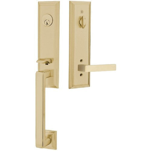 Emtek Wilshire Tubular Entrance Handleset With Dumont Lever in Satin Brass finish