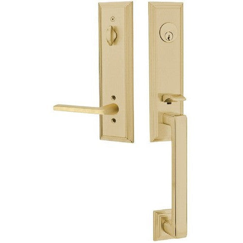 Emtek Wilshire Tubular Entrance Handleset With Helios Lever in Satin Brass finish