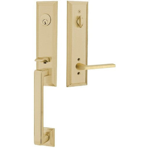 Emtek Wilshire Tubular Entrance Handleset With Helios Lever in Satin Brass finish