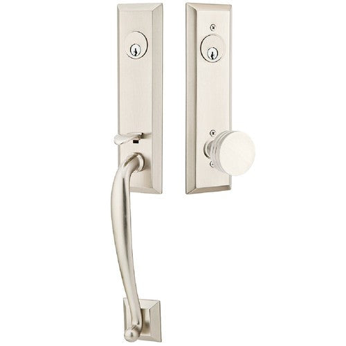 Emtek Adams Tubular Entrance Handleset With Bern Knob in Satin Nickel finish