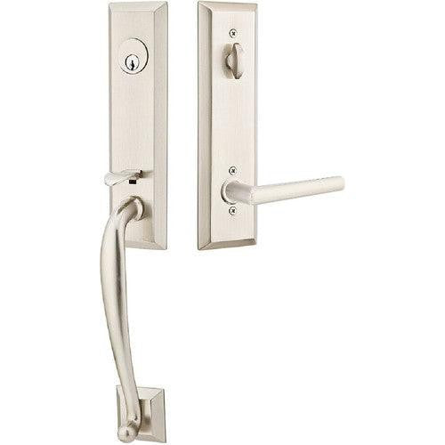 Emtek Adams Tubular Entrance Handleset With Stuttgart Lever in Satin Nickel finish