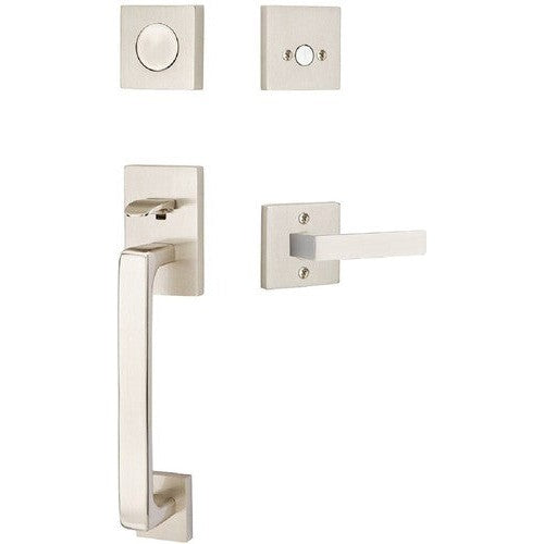 Emtek Baden Entrance Handleset With Dumont Lever in Satin Nickel finish