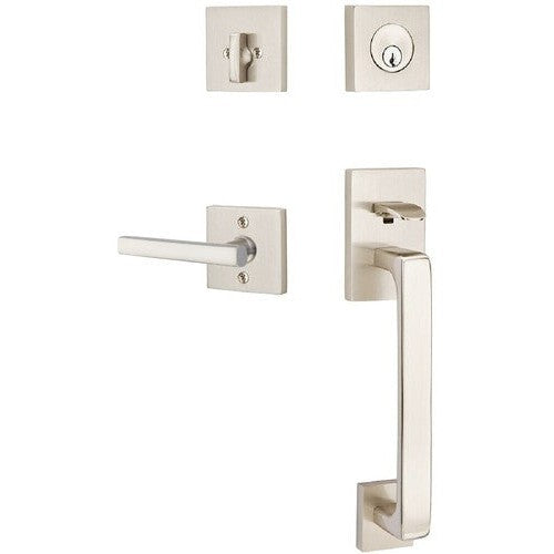 Emtek Baden Entrance Handleset With Freestone Lever in Satin Nickel finish