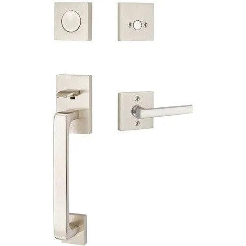 Emtek Baden Entrance Handleset With Freestone Lever in Satin Nickel finish