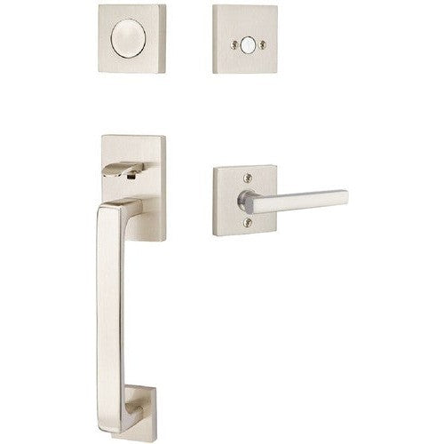 Emtek Baden Entrance Handleset With Freestone Lever in Satin Nickel finish