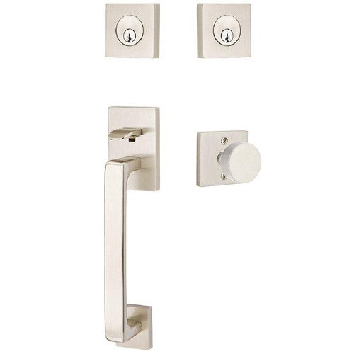 Emtek Baden Entrance Handleset With Round Knob in Satin Nickel finish