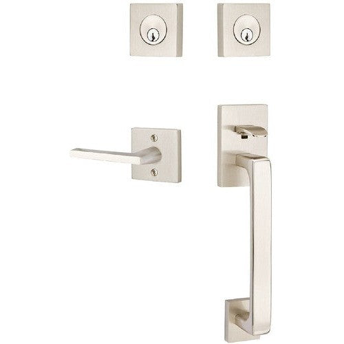 Emtek Baden Tubular Entrance Handleset with Helios Lever in Satin Nickel finish