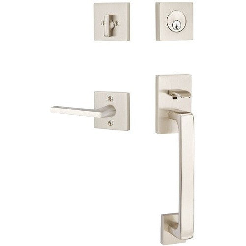 Emtek Baden Tubular Entrance Handleset with Helios Lever in Satin Nickel finish