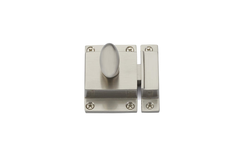 The Emtek Cabinet Latch 2"x 2 1/4" (1 3/8" Projection) in Satin Nickel finish