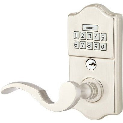 Emtek Classic Electronic Keypad Leverset with Cortina Lever in Satin Nickel finish