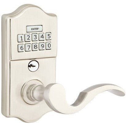 Emtek Classic Electronic Keypad Leverset with Cortina Lever in Satin Nickel finish