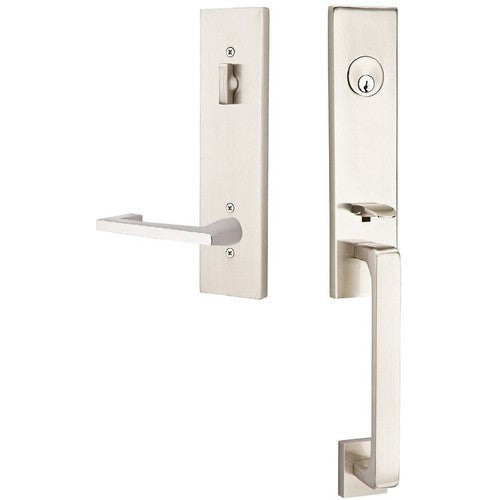 Emtek Davos Handleset with Interior Argos Lever in Satin Nickel finish