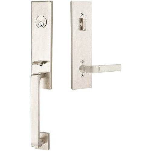 Emtek Davos Handleset with Interior Aston Lever in Satin Nickel finish