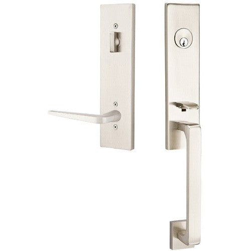 Emtek Davos Handleset with Interior Athena Lever in Satin Nickel finish