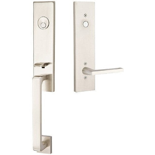 Emtek Davos Tubular Entrance Handleset With Helios Lever in Satin Nickel finish