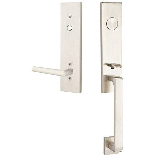 Emtek Davos Tubular Entrance Handleset With Stuttgart Lever in Satin Nickel finish