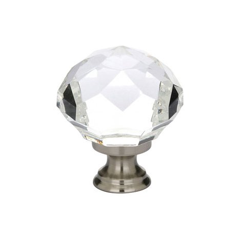 The Emtek Diamond Crystal Glass Cabinet Knob in Satin Nickel finish.