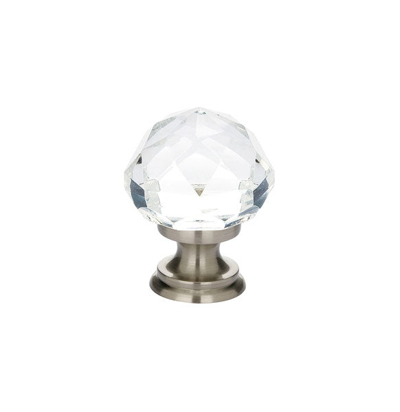 The Emtek Diamond Crystal Glass Knob 1-1/4" Wide (1-7/8" Projection) in Satin Nickel finish