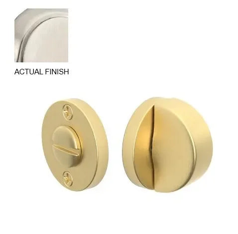 The Emtek Disk Double Rosette Privacy Bolt in Satin Nickel finish.