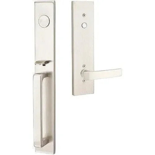 Emtek Dummy Lausanne Tubular Entrance Handleset with Geneva Lever in Satin Nickel finish