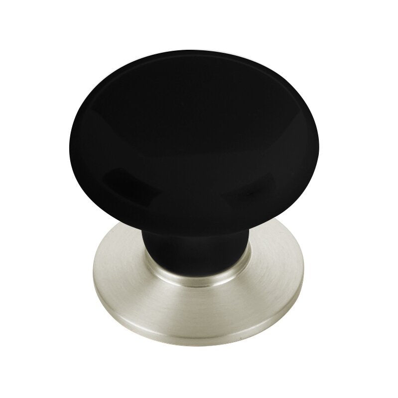 The Emtek Ebony Porcelain Cabinet Knob in Satin Nickel finish