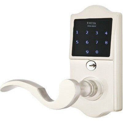 Emtek EMTouch Classic Electronic Touchscreen Keypad Leverset with Cortina Lever in Satin Nickel finish